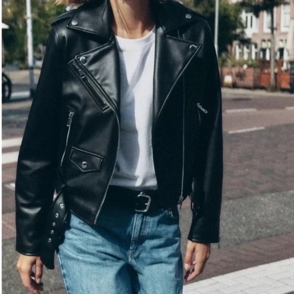 ZARA Black Faux Leather Moto Jacket Size S